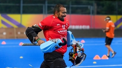 Indian hockey team goalkeeper PR Sreejesh during a training session. (PTI) Indian hockey team goalkeeper PR Sreejesh during a training session. (PTI)