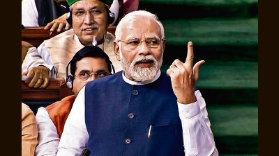 Prime Minister Narendra Modi addresses the Lok Sabha on Manipur crisis. (PTI) Prime Minister Narendra Modi addresses the Lok Sabha on Manipur crisis. (PTI)