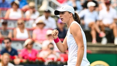 Iga Swiatek of Poland celebrates a point against Karolina Pliskova of the Czech Republic on Day 3 during the National Bank Open (Getty Images via AFP) Iga Swiatek of Poland celebrates a point against Karolina Pliskova of the Czech Republic on Day 3 during the National Bank Open (Getty Images via AFP)