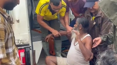 The SDRF team reached the spot and rescued the trapped person. (ANI/ Twitter) The SDRF team reached the spot and rescued the trapped person. (ANI/ Twitter)