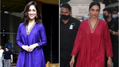 Yami Gautam and Deepika Padukone wear the same silk Bandhej suit set. (Instagram) Yami Gautam and Deepika Padukone wear the same silk Bandhej suit set. (Instagram)