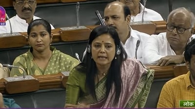 Mahua Moitra speaking in the Lok Sabha on Thursday in favour of the no-confidence motion.