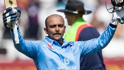 Prithvi Shaw was unstoppable during his insane knock of 244. (Northamptonshire CCC/Twitter)