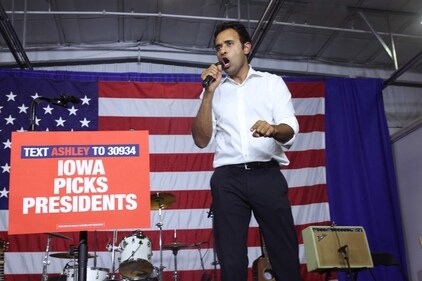CEDAR RAPIDS, IOWA - AUGUST 06: Republican presidential candidate businessman Vivek Ramaswamy speaks to guests at Ashley's BBQ Bash hosted by Congresswoman Ashley Hinson (R-IA) on August 06, 2023 in Cedar Rapids, Iowa. Seven of the 14 GOP candidates seeking the party's nomination for president were scheduled to speak at the event. Scott Olson/Getty Images/AFP (Photo by SCOTT OLSON / GETTY IMAGES NORTH AMERICA / Getty Images via AFP) (Getty Images via AFP) CEDAR RAPIDS, IOWA - AUGUST 06: Republican presidential candidate businessman Vivek Ramaswamy speaks to guests at Ashley's BBQ Bash hosted by Congresswoman Ashley Hinson (R-IA) on August 06, 2023 in Cedar Rapids, Iowa. Seven of the 14 GOP candidates seeking the party's nomination for president were scheduled to speak at the event. Scott Olson/Getty Images/AFP (Photo by SCOTT OLSON / GETTY IMAGES NORTH AMERICA / Getty Images via AFP) (Getty Images via AFP)