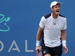 Andy Murray of Great Britain yells after losing a point 