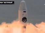 In this photo released by Roscosmos State Space Corporation, the Soyuz-2.1b rocket with the moon lander Luna-25 automatic station takes off from a launch pad at the Vostochny Cosmodrome.