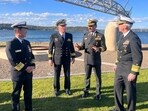Vice admiral Dinesh Tripathi, commanding in chief of India's Western Naval Command, Vice admiral Saito Akira, commander in chief of Japan Self Defense Fleet, Rear admiral Christopher Smith, commander Australian Fleet and vice admiral Karl Thomas, commander of the US 7th Fleet attend to media as India, Japan, US, Australia will hold first Malabar naval exercise off Australia, Vice admiral Dinesh Tripathi, commanding in chief of India's Western Naval Command, Vice admiral Saito Akira, commander in chief of Japan Self Defense Fleet, Rear admiral Christopher Smith, commander Australian Fleet and vice admiral Karl Thomas, commander of the US 7th Fleet attend to media as India, Japan, US, Australia will hold first Malabar naval exercise off Australia,