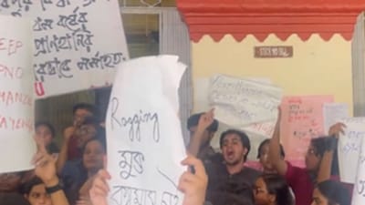 A section of students organised a protest gathering against ragging in the university on Friday. (Twitter photo) A section of students organised a protest gathering against ragging in the university on Friday. (Twitter photo)
