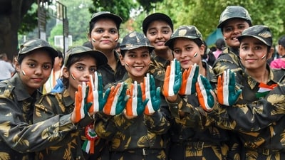 Students pose for a photo before participating in the Patriotic Song Competition ahead of the Independence Day celebration at Patna Women's College, in Patna. (ANI) Students pose for a photo before participating in the Patriotic Song Competition ahead of the Independence Day celebration at Patna Women's College, in Patna. (ANI)