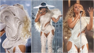 Beyoncé performs during her Renaissance World Tour Concert in a custom Gaurav Gupta crystal bodysuit. (Instagram) Beyoncé performs during her Renaissance World Tour Concert in a custom Gaurav Gupta crystal bodysuit. (Instagram)