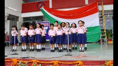 Children participating at the Democratic Citizenship Festival , in Lucknow on Friday. (HT)