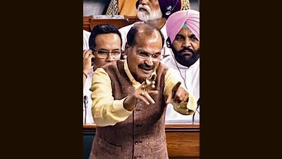 Congress MP Adhir Ranjan Chowdhury speaks during the discussion on the Motion of No-Confidence in the Lok Sabha. (PTI) Congress MP Adhir Ranjan Chowdhury speaks during the discussion on the Motion of No-Confidence in the Lok Sabha. (PTI)