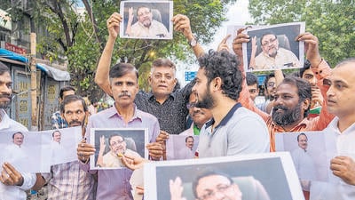 Mumbai, India - Aug. 11, 2023: Former Maharashtra minister Nawab Malik has been granted interim bail for two months on medical grounds by the Supreme Court today. NCP workers of Ajit Pawar group celebrated at Ghatkopar in Mumbai, India, on Friday, August 11, 2023. (Photo by Satish Bate/ Hindustan Times) (Hindustan Times) Mumbai, India - Aug. 11, 2023: Former Maharashtra minister Nawab Malik has been granted interim bail for two months on medical grounds by the Supreme Court today. NCP workers of Ajit Pawar group celebrated at Ghatkopar in Mumbai, India, on Friday, August 11, 2023. (Photo by Satish Bate/ Hindustan Times) (Hindustan Times)