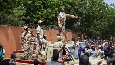 Nigerien security forces prepare to disperse pro-junta demonstrators gathered outside the French embassy, in Niamey, the capital city of Niger on July 30 (REUTERS FILE)