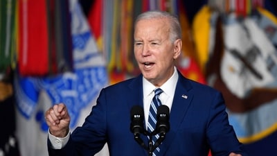 US President Joe Biden speaks at the George E. Wahlen Department of Veterans Affairs Medical Center, Thursday. (AP) US President Joe Biden speaks at the George E. Wahlen Department of Veterans Affairs Medical Center, Thursday. (AP)