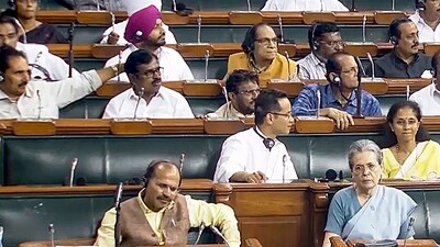Congress leader Sonia Gandhi and opposition members during the discussion on the Motion of No-Confidence in the Lok Sabha. (PTI) Congress leader Sonia Gandhi and opposition members during the discussion on the Motion of No-Confidence in the Lok Sabha. (PTI)