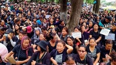 Protest in Manipur’s Churachandpur over crimes against women (Photo credit: PTI)