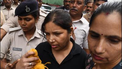 Srijan scam accused Rajnii Priya being produced at a Patna court on Friday. (Sanstosh Kumar/HT) Srijan scam accused Rajnii Priya being produced at a Patna court on Friday. (Sanstosh Kumar/HT)