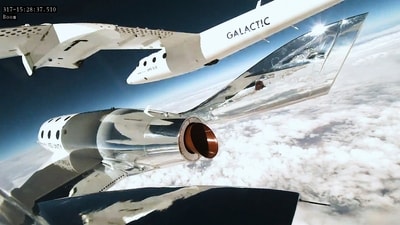 Virgin Galactic launches first flight of private tourists to the edge of space (Virgin Galactic via AP) Virgin Galactic launches first flight of private tourists to the edge of space (Virgin Galactic via AP)