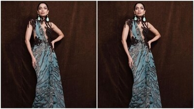 Sobhita minimally accessorised her look in statement pastel blue earrings as she let her stunning gown do all the talking. (Instagram/@sobhitad) Sobhita minimally accessorised her look in statement pastel blue earrings as she let her stunning gown do all the talking. (Instagram/@sobhitad)