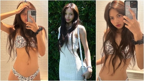 BLACKPINK's Lisa wears a crochet mini dress over a printed bikini set. (Instagram) BLACKPINK's Lisa wears a crochet mini dress over a printed bikini set. (Instagram)