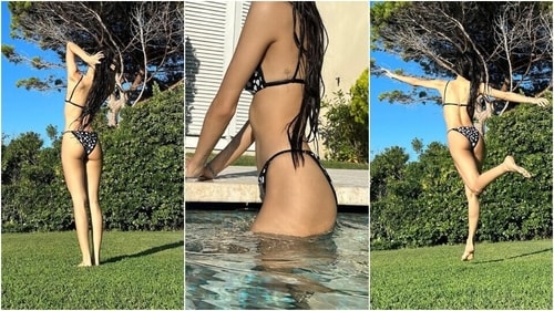 BLACKPINK's Lisa chills in the swimming pool dressed in a bikini. (Instagram) BLACKPINK's Lisa chills in the swimming pool dressed in a bikini. (Instagram)