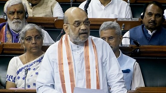 Union Home Minister Amit Shah speaks in the Lok Sabha on the last day of the Monsoon Session of Parliament, in New Delhi on Friday. (ANI Photo)
