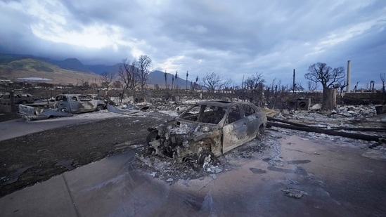 Wildfire wreckage is shown Thursday, Aug. 10, 2023, in Lahaina, Hawaii. (AP Photo/Rick Bowmer)(AP)