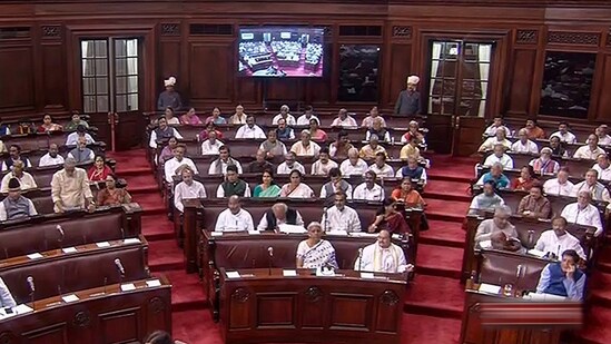 Members sit in the Rajya Sabha during the Monsoon session of Parliament, in New Delhi, Friday, Aug. 11, 2023. (PTI Photo) Members sit in the Rajya Sabha during the Monsoon session of Parliament, in New Delhi, Friday, Aug. 11, 2023. (PTI Photo)