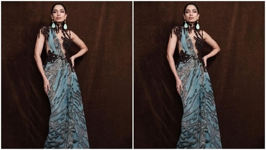 Sobhita minimally accessorised her look in statement pastel blue earrings as she let her stunning gown do all the talking.&nbsp;(Instagram/@sobhitad)