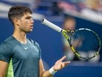Carlos Alcaraz, of Spain, flips his racket during his loss to Tommy Paul