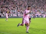 Lionel Messi celebrates a goal for Inter Miami. Lionel Messi celebrates a goal for Inter Miami.