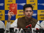 AAP Rajya Sabha MP Raghav Chadha showing "Rules of Procedure and Conduct of Business in the Council of States" (Rajya Sabha) during a press conference. (Photo by Vipin Kumar/ Hindustan Times) AAP Rajya Sabha MP Raghav Chadha showing "Rules of Procedure and Conduct of Business in the Council of States" (Rajya Sabha) during a press conference. (Photo by Vipin Kumar/ Hindustan Times)