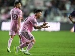 Inter Miami forward Lionel Messi reacts after scoring a goal