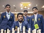 Members of India B team (L-R) Grandmaster (GM) Rameshbabu Praggnanandhaa, GM Adhiban Baskaran, GM Dommaraju Gukesh and GM Nihal Sarin during the 44th Chess Olympiad, at Mamallapuram near Chennai. (PTI) Members of India B team (L-R) Grandmaster (GM) Rameshbabu Praggnanandhaa, GM Adhiban Baskaran, GM Dommaraju Gukesh and GM Nihal Sarin during the 44th Chess Olympiad, at Mamallapuram near Chennai. (PTI)