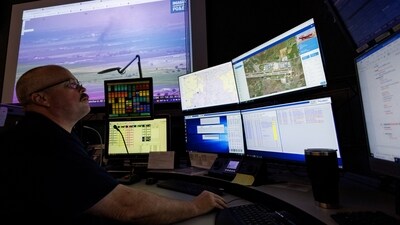 Cal Fire fire captain Kris Yeary watches over screens in his duty captain chair from Cal Fire's San Diego County headquarters in El Cajon, California, U.S. August 4, 2023. (REUTERS)