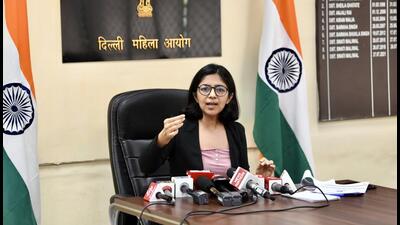 Delhi Commission for Women chairperson Swati Maliwal addresses a press conference at DCW office in New Delhi on Saturday. (ANI)