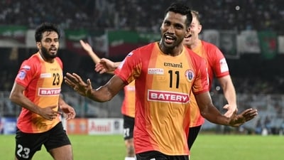 Nandhakumar Sekar ended hurt accumulated over eight successive defeats to Mohun Bagan, one stretching to January 2019 and a world unfamiliar with Covid-19 (Samir Jana/HT) Nandhakumar Sekar ended hurt accumulated over eight successive defeats to Mohun Bagan, one stretching to January 2019 and a world unfamiliar with Covid-19 (Samir Jana/HT)