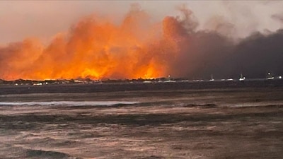 A view of flames as wildfires engulfed the historic town of Lahaina, Maui, Hawaii, (via REUTERS)