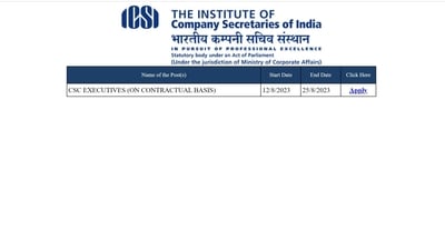 ICSI recruitment 2023: Apply for CSC Executive posts at www.icsi.edu ICSI recruitment 2023: Apply for CSC Executive posts at www.icsi.edu