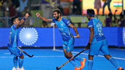 India team celebrates its third goal during the final men's Asian Champions Trophy hockey match between India and Malaysia in Chennai (AP) India team celebrates its third goal during the final men's Asian Champions Trophy hockey match between India and Malaysia in Chennai (AP)