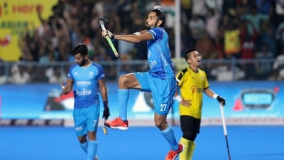 With the score at 3-3, Akashdeep Singh scored the winner for India in the 56th-minute, sealing a 4-3 victory. (AP) With the score at 3-3, Akashdeep Singh scored the winner for India in the 56th-minute, sealing a 4-3 victory. (AP)
