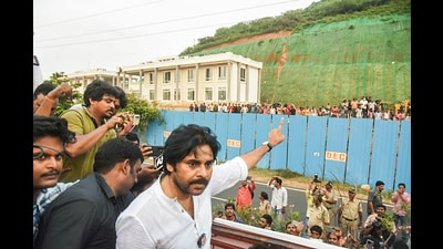 Jana Sena party chief Pawan Kalyan visited Rushikonda on the second day of his Vaarahi Vijaya Yatra, in Visakhapatnam on Friday. (ANI) Jana Sena party chief Pawan Kalyan visited Rushikonda on the second day of his Vaarahi Vijaya Yatra, in Visakhapatnam on Friday. (ANI)