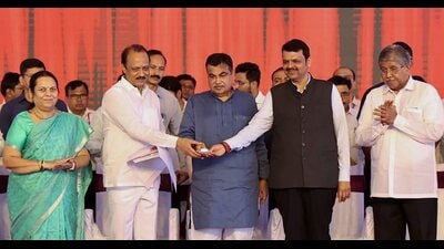 Medha Kulkarni (far left) attended the inauguration of a new flyover in the city on Saturday (PTI)