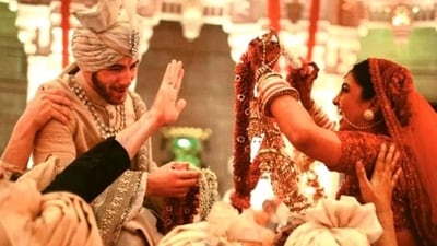 Nick Jonas and Priyanka Chopra during their varmala ceremony on December 1, 2018. Nick Jonas and Priyanka Chopra during their varmala ceremony on December 1, 2018.