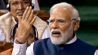 Prime Minister Narendra Modi replies on the Motion of No-Confidence in the Lok Sabha in the Monsoon session of Parliament, in New Delhi on Thursday, (PTI) Prime Minister Narendra Modi replies on the Motion of No-Confidence in the Lok Sabha in the Monsoon session of Parliament, in New Delhi on Thursday, (PTI)