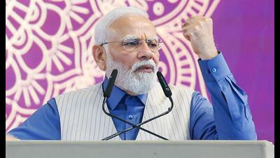 Prime Minister Narendra Modi addresses at the inauguration and laying the foundation stone of various development projects to nation, in Sagar on Saturday. (PIB) Prime Minister Narendra Modi addresses at the inauguration and laying the foundation stone of various development projects to nation, in Sagar on Saturday. (PIB)
