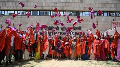 Students celebrate after the 54th Convocation of Indian Institute Of Technology Delhi (IIT), Delhi. (Sanchit Khanna/HT) Students celebrate after the 54th Convocation of Indian Institute Of Technology Delhi (IIT), Delhi. (Sanchit Khanna/HT)