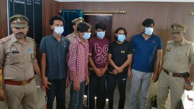 The arrested suspects in police custody on Saturday. (HT Photo) The arrested suspects in police custody on Saturday. (HT Photo)
