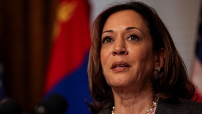 FILE PHOTO: U.S. Vice President Kamala Harris speaks with Mongolia’s Prime Minister Oyun-Erdene Luvsannamsrai at her ceremonial office, in the Eisenhower Executive Office Building, on the White House campus in Washington, U.S., August 2, 2023. REUTERS/Kevin Wurm/File Photo (REUTERS)